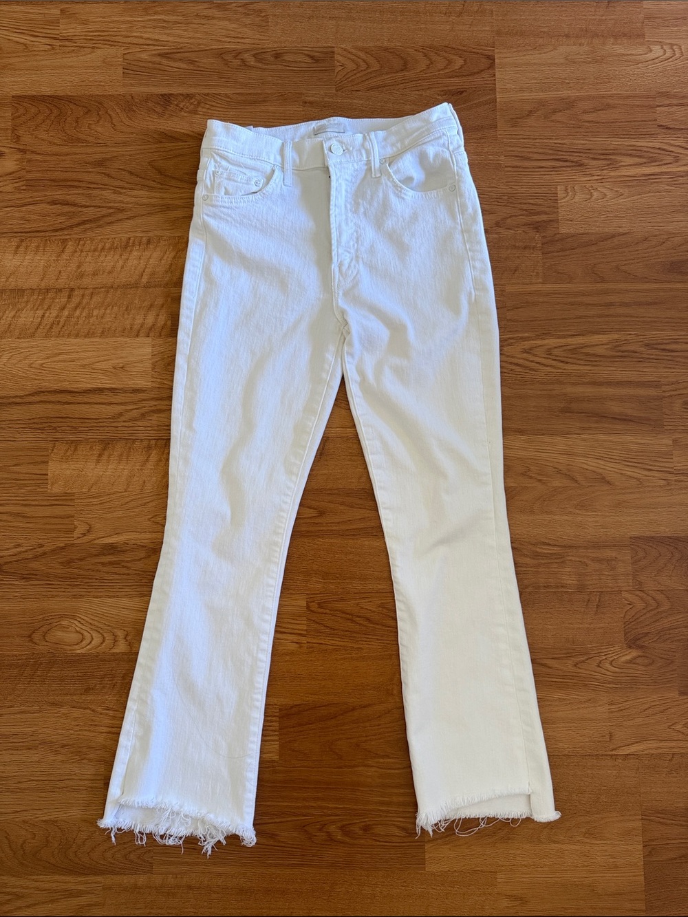 Mother White Raw Hem Straight-Leg Jeans Size 27